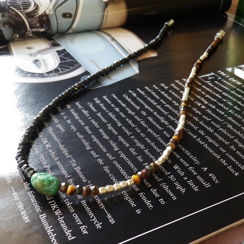 COMODO VIENTO Men's Popular Black Spinel Necklace, Turquoise, Tiger Eye,
