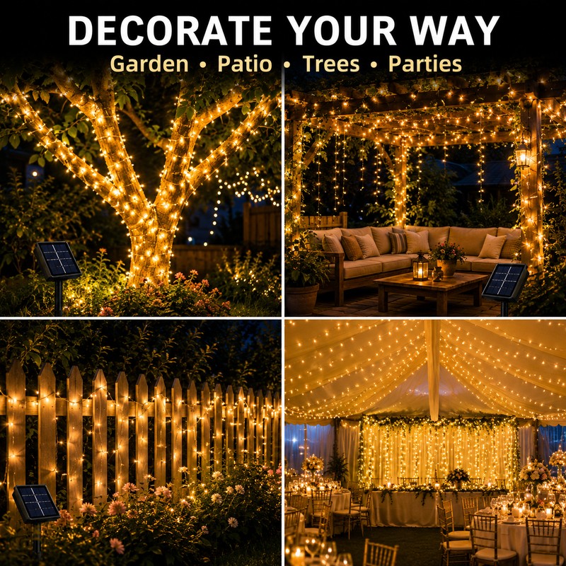 100ft Solar String Lights for Outdoor Décor – 8-Mode Waterproof
