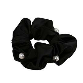OTYOU 2 Pack Pearl Hair Scrunchies Cloth Scrunchy Bobbles Elastic Hair Bands Ties Hair Accessories Wrist Band for Women Girls (Black)