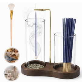 2-in-1 Incense Holder with Glass Ash Catcher & Stick Storage, Wooden Incense Burner for Relaxation, Stress Relief, Mess-Free Home Use, Self-Care, Meditation, Yoga, Bedroom & Living Room (Sapele)