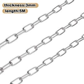 JMIATRY 5 Metres Length 304 Stainless Steel Chain, 3mm Heavy Duty Chain Links, Galvanized Steel Welded Link Chain Lift for Fence Gate, Garage Doors, Swing Chain and Bicycle Security Lock