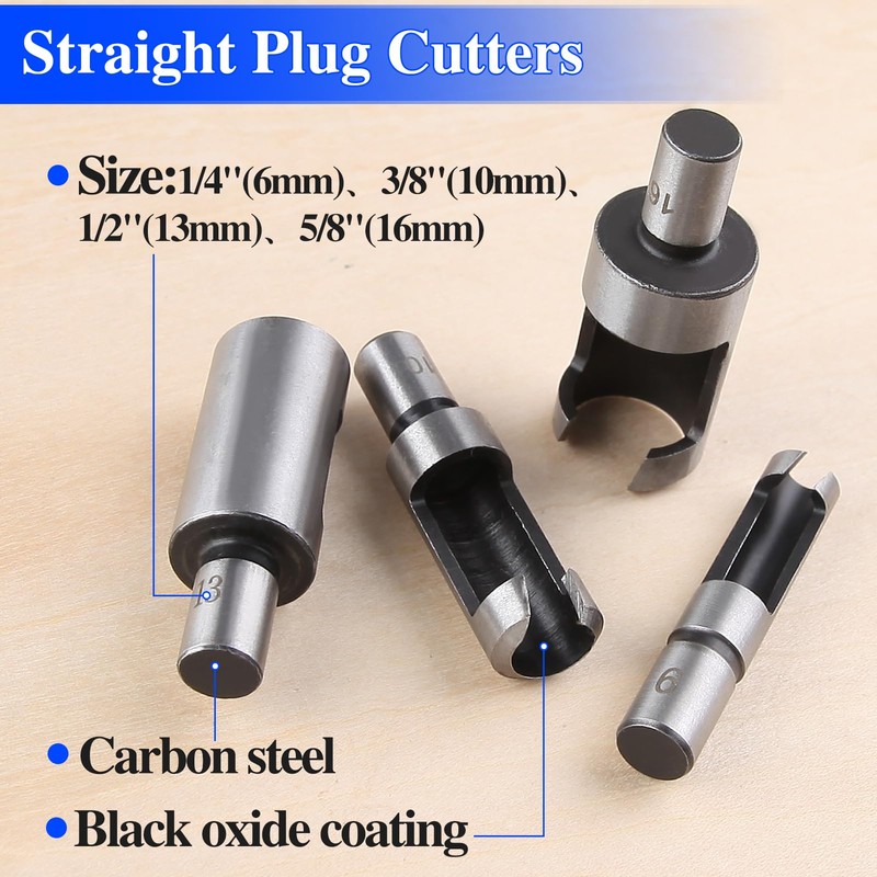 LEONTOOL 8Pcs Wood Plug Cutter Drill Bit Set Straight and