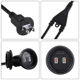 DanYee Extension Cord, 2 Splits, 6.6 ft (2 m), Waterproof Power Cord, For LED Illumination, For Outdoor, PSE Certified, Rainproof Cap Included, 12A, 1500W, Outdoor, Home, Work, Outdoor, Outdoor,