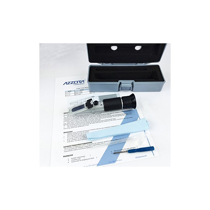 Azzota Portable Aluminum 0-60% Brix Refractometer, with ATC, Heavy-Duty