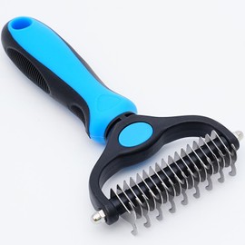 AKEISHE Pet Deshedding Rake - Double Sided Grooming Tool for Dogs & Cats, Undercoat Brush & Dematting Comb, Reduces Shedding by 95%, Gentle Stainless Steel Teeth (2-in-1)