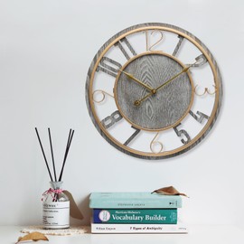 bakbrand Large Wall Clock 32 Inch Grey Arabic Numerals Wooden Clock Battery Operated Silent Non-Ticking Decor Clock Modern Round Oversize Wall Clocks for Home, Hotel, Office, Bedroom (Grey, 32inch)