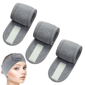 Skincare Headband, 3pcs Head Band, Makeup Headband, Spa Facial Headband Head Wrap, Adjustable Headband for Facial Mask Bath, Makeup, Sport, Washing Face, Skincare and Shower (grey)