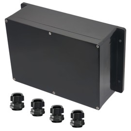 Raculety Project Box ABS Black Electrical Boxes IP65 Outdoor Waterproof Box Electronic Junction Box Power Fixed Ear Enclosure with Cable Glands for DIY Project 10.35 x 7.17 x 3.74 inch (263x182x95mm)