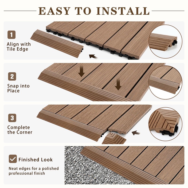 Ripeng Teak 12 Pack Wood Deck Tile Edge Trim Set