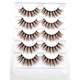 MISSLADY Pestañas de colores de 0.63 pulgadas, pestañas postizas 3D de visón sintético marrón (FM-308, 0.394-0.630 in, 5 pares)