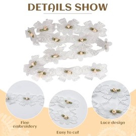 HASTHIP® Encaje Blanco Floral 5.5cm, Cinta de Encaje Decorativa, Borde Bordado para Ropa, Manualidades, Boda, Regalo, Tela, Corredor de Mesa y Decoración DIY (1 Yarda)