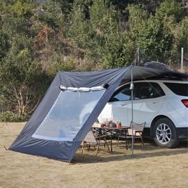 10x16 ft Car Side Awning with Pole Camping Tarp with Screen Window Car Tent for Cars Vans SUV Sun Shelter (Black)