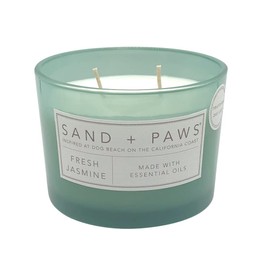 Sand + Paws Scented Candle - Fresh Jasmine - Additional Scents and Sizes –Luxurious Air Freshening Jar Candles Neutralize pet Odors and Enhance Home décor – 100% Cotton Lead-Free Wicks - 12 oz