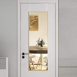 BEAUTYPEAK Full Length Mirror 16'' x 50'' Aluminum Alloy Over The Door Mirror Large Hanging Mirrors Wall Mounted Body Dressing for Bedroom, Living Room, Bathroom, Dorm Home Decor, Gold
