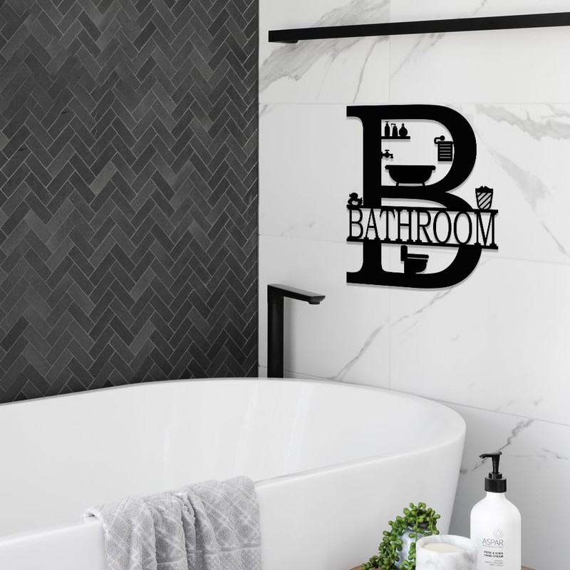 XORT Bathroom Signs Metal Wall Decor, Metal Bathroom Wall Art,
