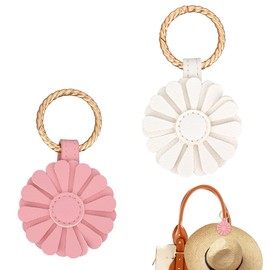 Tinoaly 2pcs Magnetic Hat Clips, Leather Flower Design No-Slip Hat Holder Hanger Hook Carrier Case for Bags Backpack Purses & Luggage Gentle Grip for Secure Travel Attachment (White, Pink)