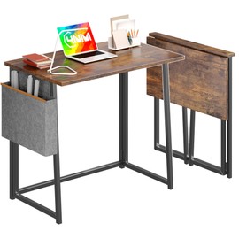 4NM 31.5" Small Desk with Storage Bag, Simple Assembly Folding Computer Desk Home Office Desk Study Writing Table for Small Space Offices - Rustic Brown and Black
