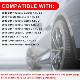 Ignition Coil Pack UF596 and Iridium Spark Plug 4912 Compatible with Toyota Corolla Matrix Prius V Scion IM XD Lexus CT200h Pontiac Vibe 2009-2017 1.8L L4 UF619 90919-02258 by MCCKLE (4 Pack)