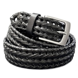 Braided Belt Genuine Leather Woven Casual Dress Belt 1-3/8"(35mm) Wide (Black, -36)