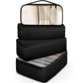 4 Set Packing Cubes, Suitcase Organizer Bags for Clothing, Toiletry, Shoe and Underwear, Durable Carry On Luggage Organizers with Zipper, Travel Essentials Accessories for Women and Men