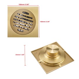 WDONAY 4 Inch Square Shower Drain, Brass Floor Drain Cover, Floor Drain Grate, Shower Drain Kit Drain Base Drain Strainer for Bathroom
