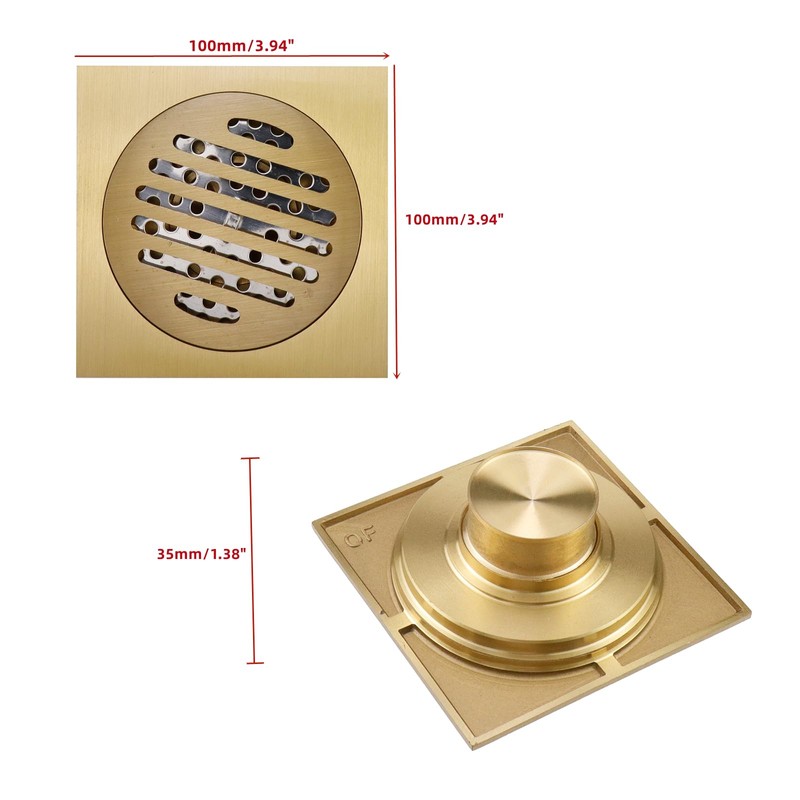 WDONAY 4 Inch Square Shower Drain, Brass Floor Drain Cover,