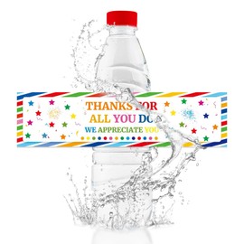 URROMA 50 Pcs Water Bottle Labels Colorful Stripes Thank for All You Do Waterproof for Wedding Birthday Graduation Baby Shower