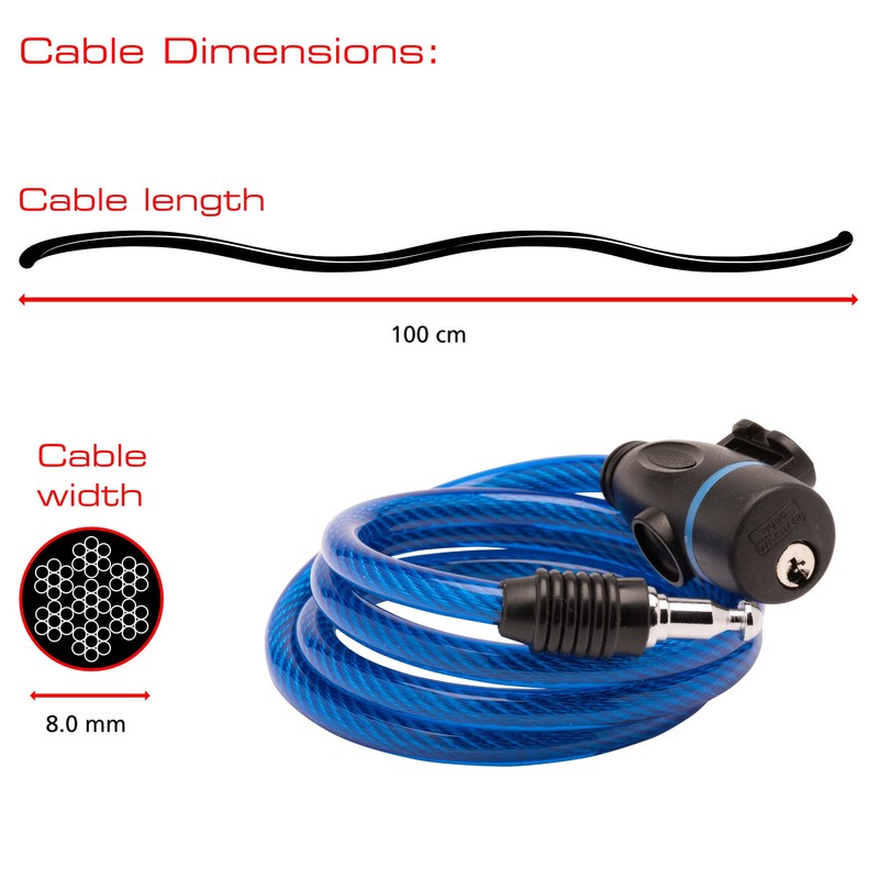 Burg-Wächter Spiral Cable Lock, 2 Keys, with Mounting Bracket, Length: