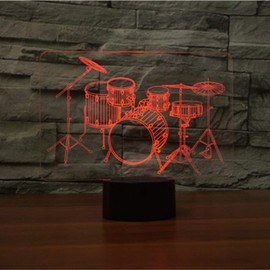 3D Drum Kit Night Light Touch Table Desk Optical Illusion Lamps 7 Color Changing Lights Home Decoration Xmas Birthday Gift