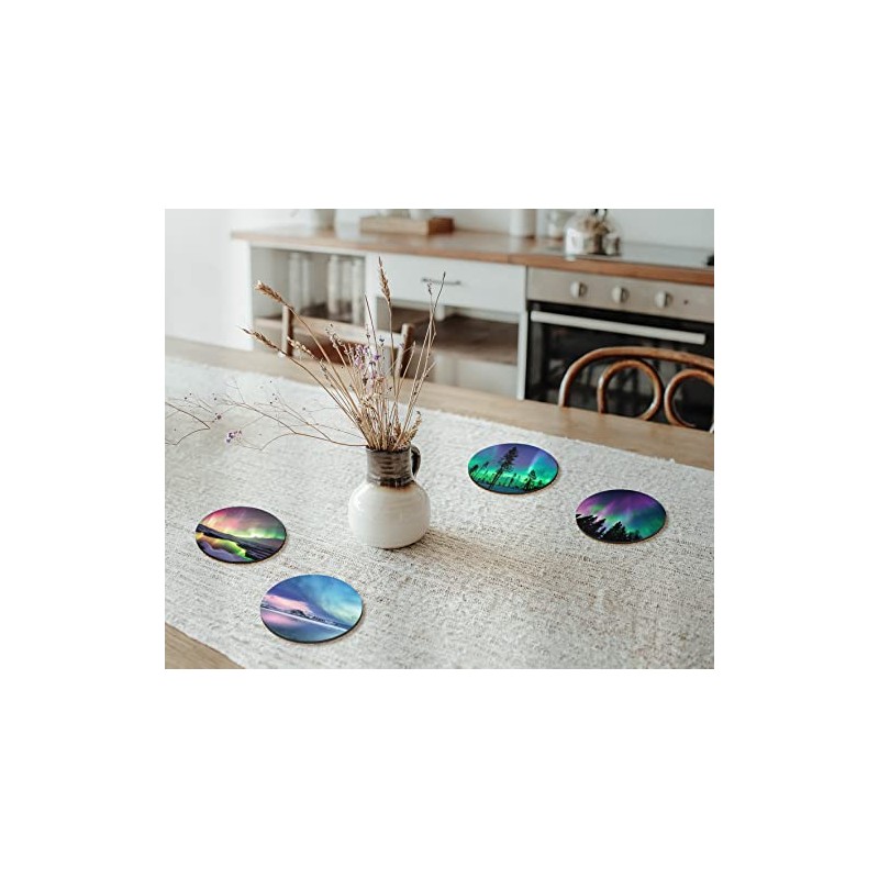 4 x Round Northern Lights Coasters - Iceland Boraelis Men