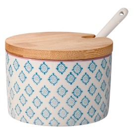 Bloomingville Sugar Bowl Patrizia Stoneware with Bamboo Lid/ Spoon blue