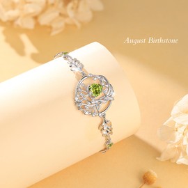 BELLNA S925 Sterling Silver Tree Of Life Birthstone Heart Charm Bracelet Gifts for Women Jewelry Anniversary Valentines Day Birthday Gifts Bracelets (Aug)