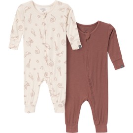 Modern Moments by Gerber Unisex Baby 2-Pack Footless Tight Fitting Pajamas, Beige Cowboy