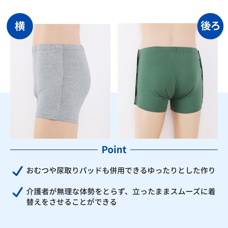 [COZENTA] 介護パンツ メンズ ボクサータイプ 横開き マジックテープ 寝たきり リハビリ 高齢者 (グレー