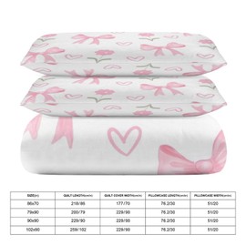 Pink Bow and Flowers Comforter Set Duvet Cover Quilt Cover Set Full/Queen Size,3-Piece Bedding Set 86"x70" for Boys and Girls Ultra Soft Bed Cover (1 Duvet Cover+2 Pillowcases)