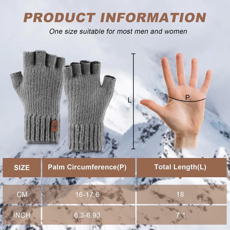 fauson Fingerless Gloves for Women -Winter Gloves Men Fingerless Glove