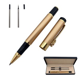 Acoud Fine Nib Ballpoint Pen High-end Business Signature Pen Metal Pen Clip Black Ink Rollerball Pen with Two 0.5mm Replacement Refills Gift Pen Premium Gift Box (Gold)