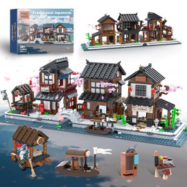 Traditional Japanese Cherry Blossom Village Building Set, Sakura Street View Architecture Building Block - Izakaya & Tea House, Collectible Construction Toy Gift for Adults & Anime Fans, 2058Pcs