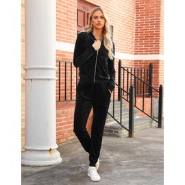 Totatuit Womens Velour Sweatsuits Sets Tracksuit Two Piece Zip Up Velvet Sweatshirts Joggers Sweatpants With Pockets Sport Outfits Sets Loungewear Sets Black XX-Large
