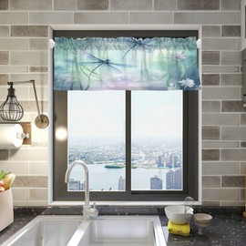 YETTASBIN Dragonfly Valance Kitchen Curtain for Windows 1 Panel, Semi Sheer Short Window Treatment Rod Pocket Valances for Bathroom Living Room Home Kitchen Decor, 54 x 18 Inch