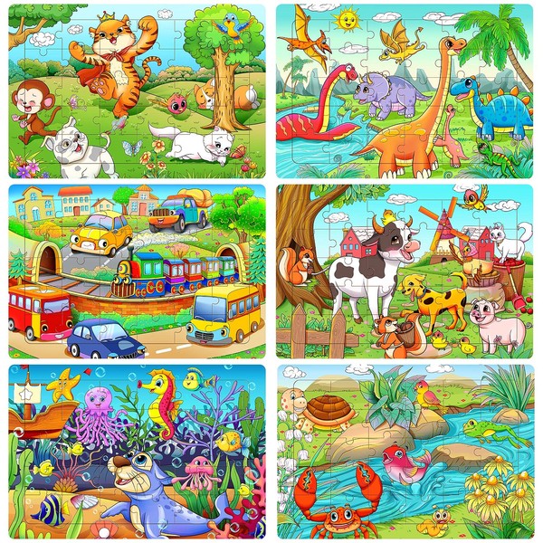 HUADADA Wooden Jigsaw Puzzles for Kids 3-6 Year Olds-Dinosaur Animals 30 Piece Kids Puzzles Toys -Toddler Children Learning Educational Puzzles Toys for Set for Kids 3 4 5 6 Year Old(6 Puzzles)…