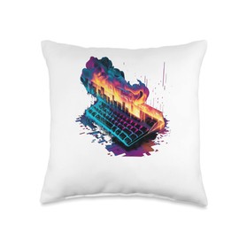 Gaming Keyboard On Fire Throw Pillow