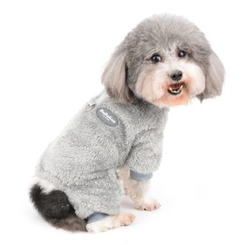 Zunea Winter Dog Pyjamas for Small Dogs Fuzzy Warm Fleece Puppy Clothing Pyjamas Soft Plush Winter Coats Pjs Jumper Jumpsuit with D-Ring Pet Clothing for Chihuahua Yorkie Grey L