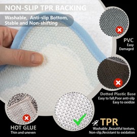 Scalloped Bath Rug 20" x 32" Luxury Microfiber Soft Non Slip White and Navy Scalloped Bathroom Rug for Tub Showers Washable Absorbent Irregular Shaped Rug Cute Bath Mat for Bedroom Decor Aesthetic