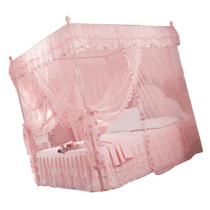 Luxury Princess 3 Side Openings Post Bed Curtain Canopy Netting