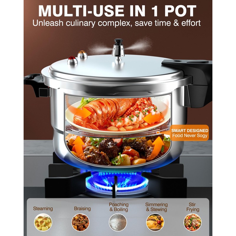 WantJoin 4QT Aluminum Pressure Cooker w/Release Valve & Multiple Protective