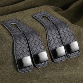 Rirether 2 Pack Car Seat Headrest Hooks, Nappa Leather Car Back Seat Hangers for Purses and Bags, Woven Design with Double Dual Zinc Alloy Hooks for Car Organization and Storage(Black)