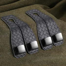 2 Pack Car Seat Headrest Hooks, Nappa Leather Car Back Seat Hangers for Purses and Bags, Woven Design with Double Dual Zinc Alloy Hooks for Car Organization and Storage(Black)