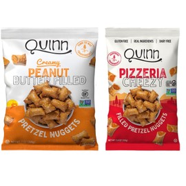 Quinn Pretzel Nuggets Favorites Pack - Made with Real Ingredients, Whole Grain Sorghum, Sea Salt, Vegan, Gluten Free, Dairy Free, Non-GMO - (2) Peanut Butter 7oz, (2) Pizzeria 5.8oz (Pack of 4)