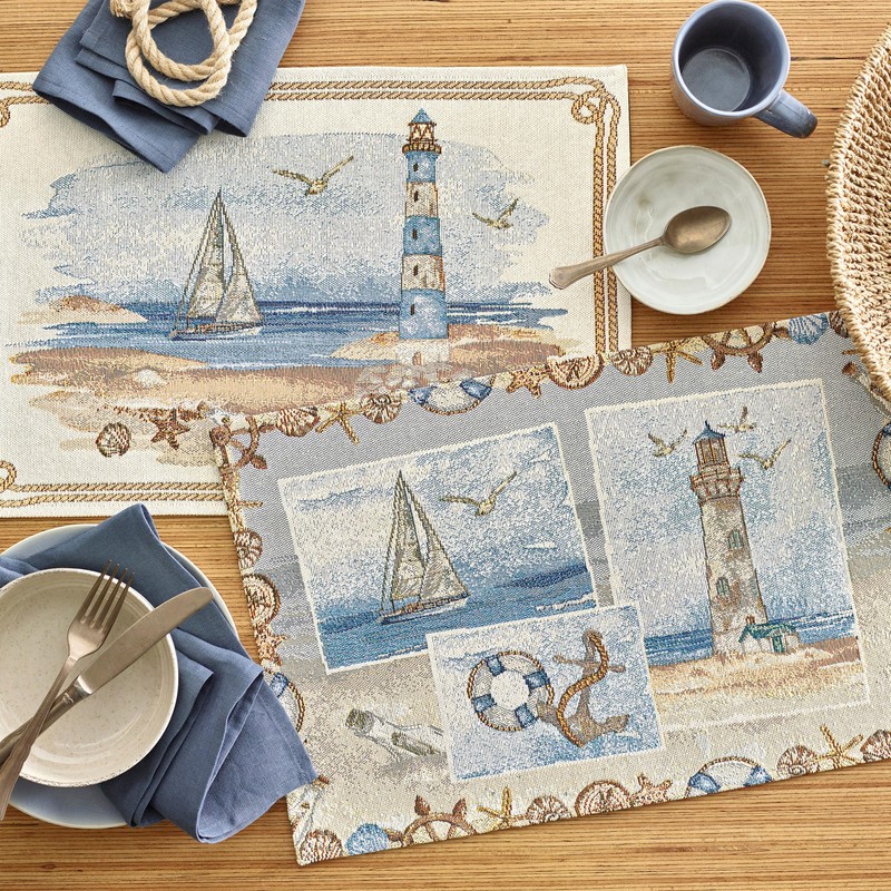 Sander Lighthouse Tapestry Placemat 32 x 48 cm Blue /